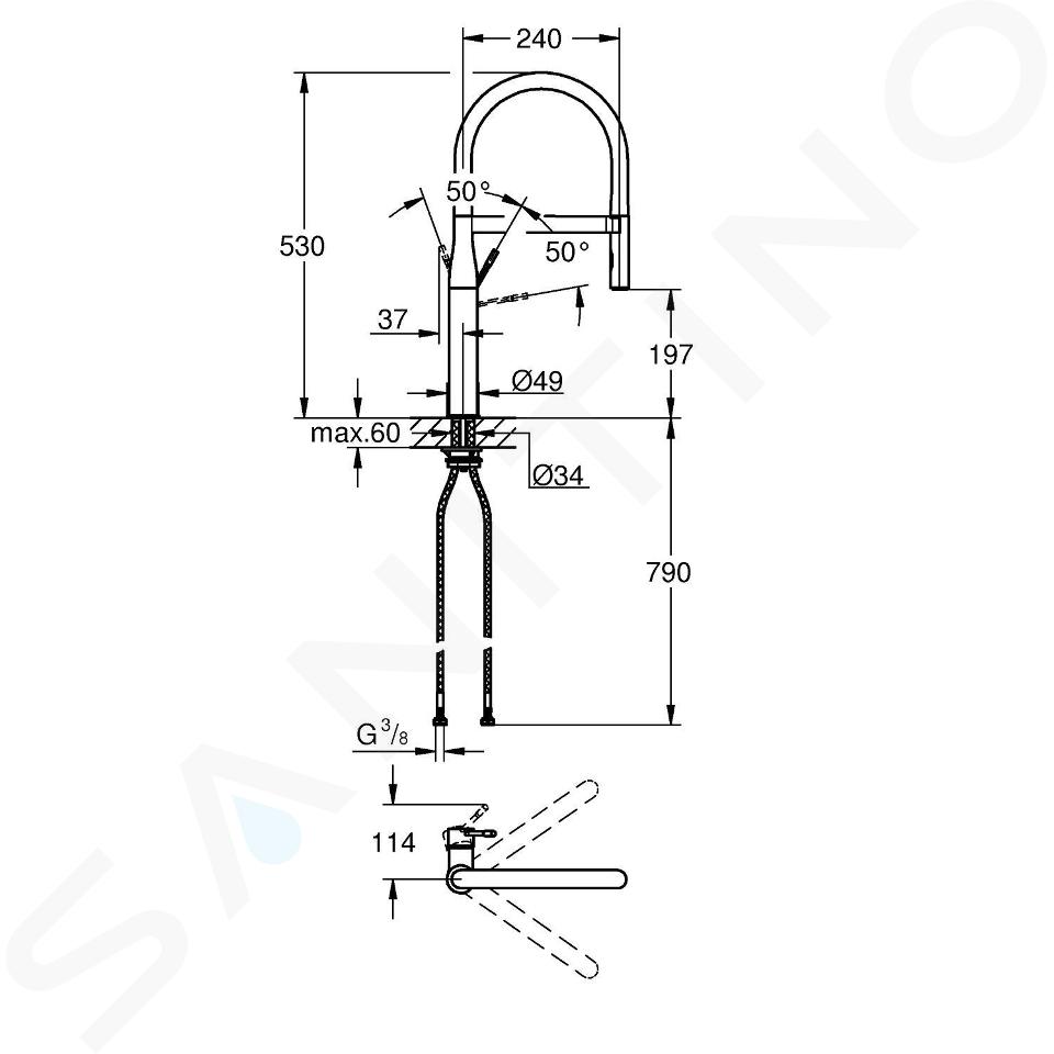 GROHE Essence New robinet de cuisine - rehaussé - brise jet extractible  pivotant - Brushed Cool Sunrise - 30270GN0 