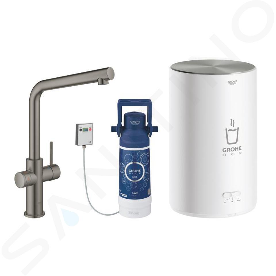 Grohe Red - Dřezová baterie Duo s ohřevem vody a filtrací, zásobník M, kartáčovaný Hard Graphite 30327AL1