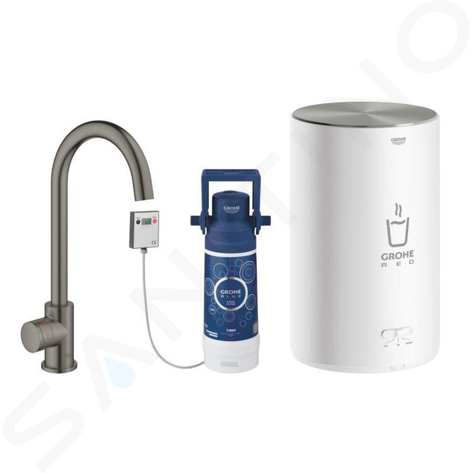 Grohe Red - Spültischventil Mono mit Boiler und Wasserfilter, Boiler Größe M, Hard Graphite gebürstet 30085AL1