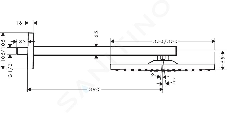 Hansgrohe Soffione quadrato Raindance E 300 Air 1jet con braccio doccia390  mm