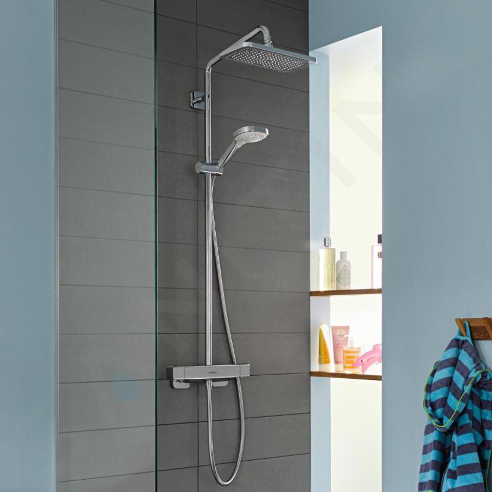 hansgrohe Croma Select E - Pommeau de douche économie d'eau avec 9 l/min  (EcoSmart), Douchette à main avec 3 types de jet, Douchette carré (110 x  110