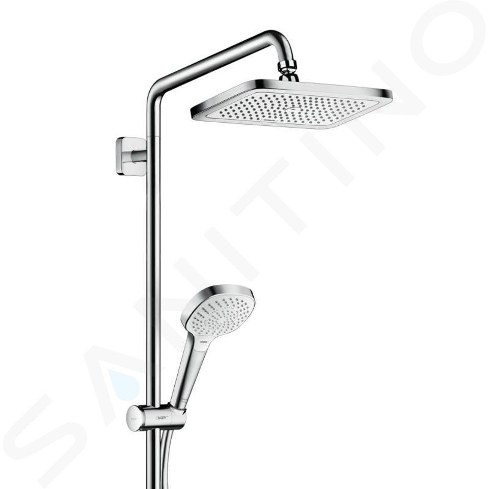 Colonne de douche sans robinetterie avec douchette 3 jets + flexible +  barre réglable, chrome, Hansgrohe Reno 220 surface