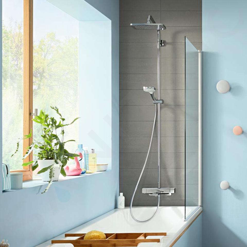 Colonne de douche sans robinetterie avec douchette 3 jets + flexible +  barre réglable, chrome, Hansgrohe Reno 220 surface