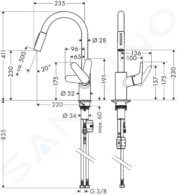 Hansgrohe Focus M41 - Grifo de fregadero con ducha extraíble, negro mate  31815670