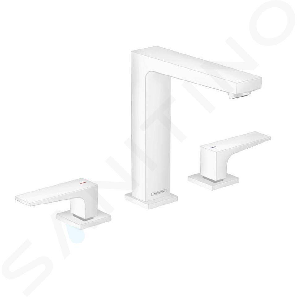 Hansgrohe Metropol - Miscelatore a 3 fori per lavabo, con sistema di scarico Push-Open, bianco opaco 32515700