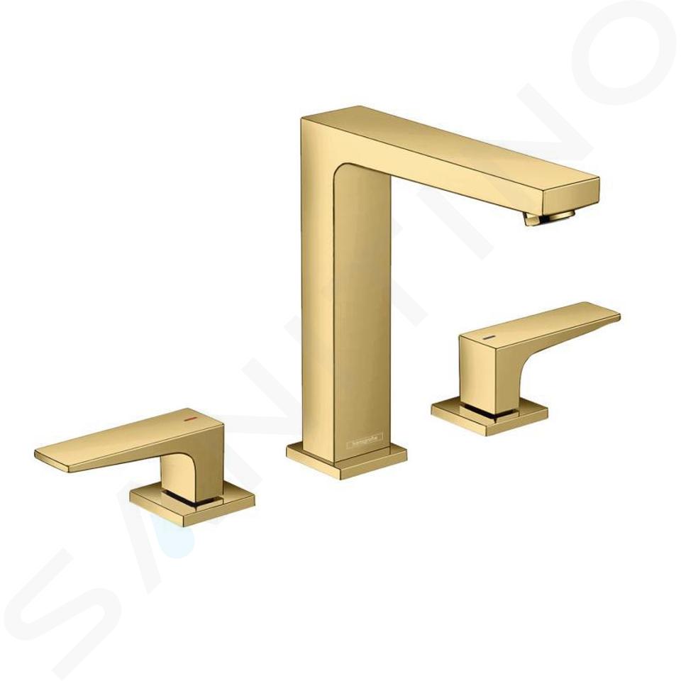 Hansgrohe Metropol - Waschtischarmatur mit Push-Open-Ablaufgarnitur, 3-Loch-Montage, Gold poliert 32515990