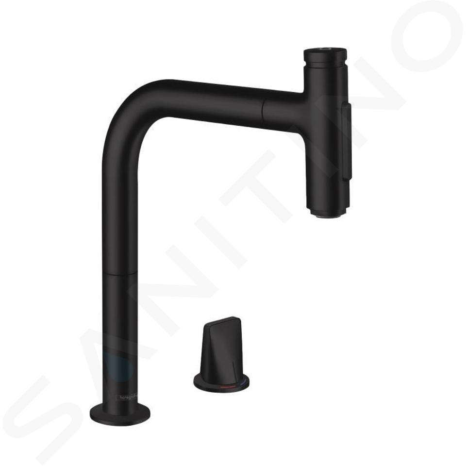 Hansgrohe M71 - Drezová batéria M7120-H200 v vyťahovacou spŕškou, 2-otvorová inštalácia, sBox, matná čierna 73818670