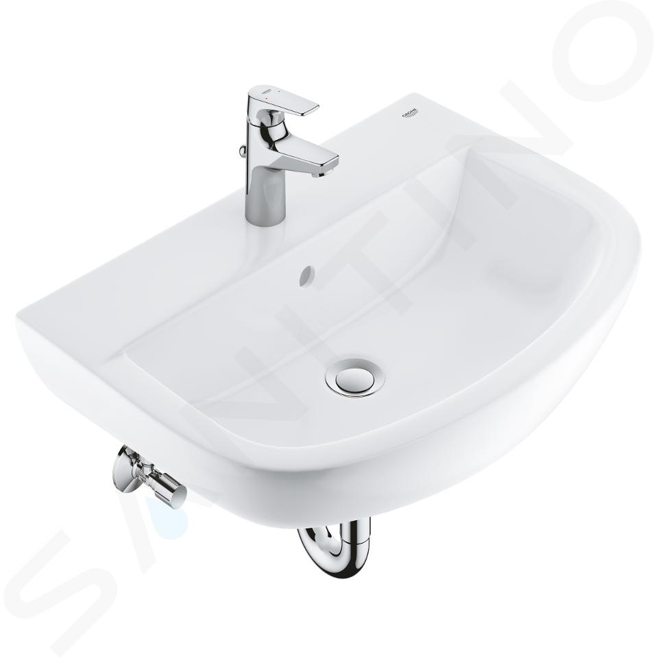 Grohe Bau Ceramic - Juego de lavabo 600 mm y grifo Start Flow con desagüe, blanco alpino/cromo 39472000