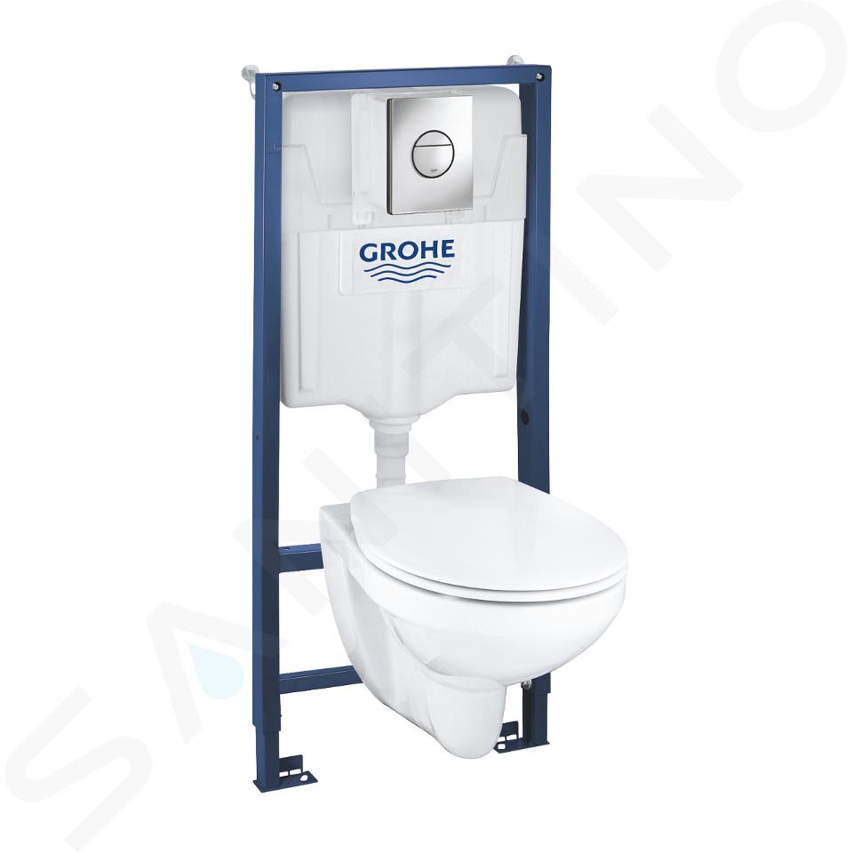 Grohe Solido - Complete toiletset, wandcloset + Bau Ceramic toiletzitting met SoftClose, Sail bedieningsplaat, chroom 39499000