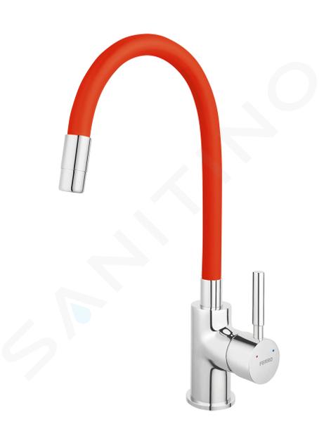 Novaservis Ferro - Grifo de fregadero con brazo flexible, rojo/cromo 70710,0CV