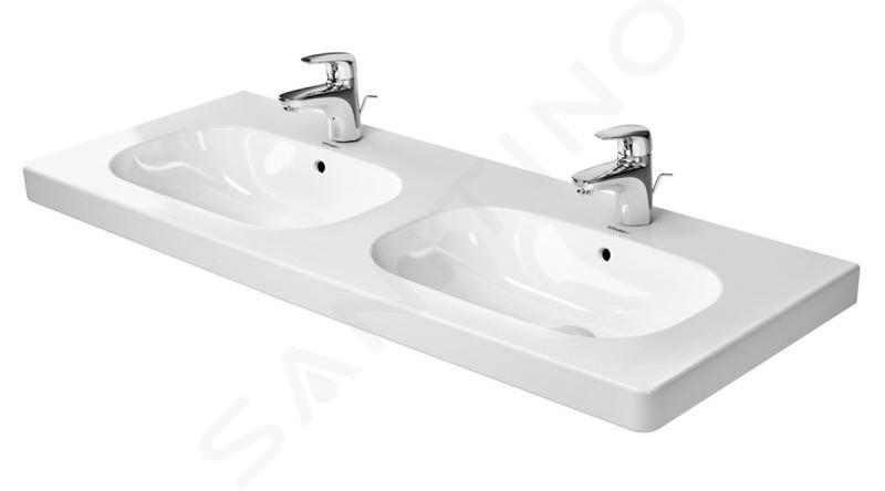 Duravit D-Code - Dvojumývadlo nábytkové, 1200x490 mm, s prepadom, s otvorom na batériu, biela 03481200002