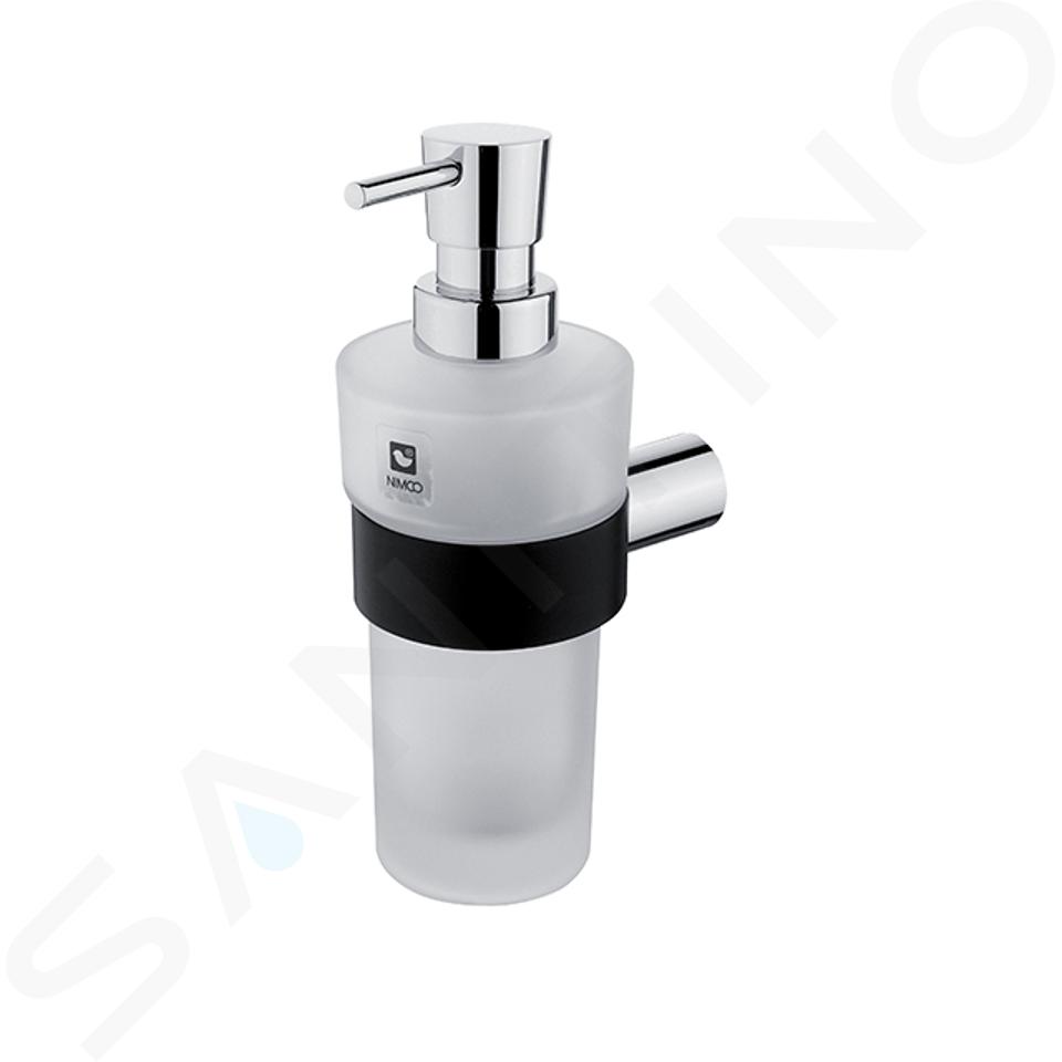 Nimco Nava - Dispenser di sapone liquido con supporto, nero opaco/cromo/vetro bianco NA 28031W