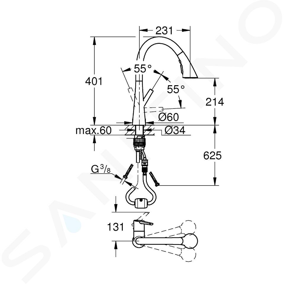 GROHE 33893002 Zedra Grifo de cocina extraíble cromado