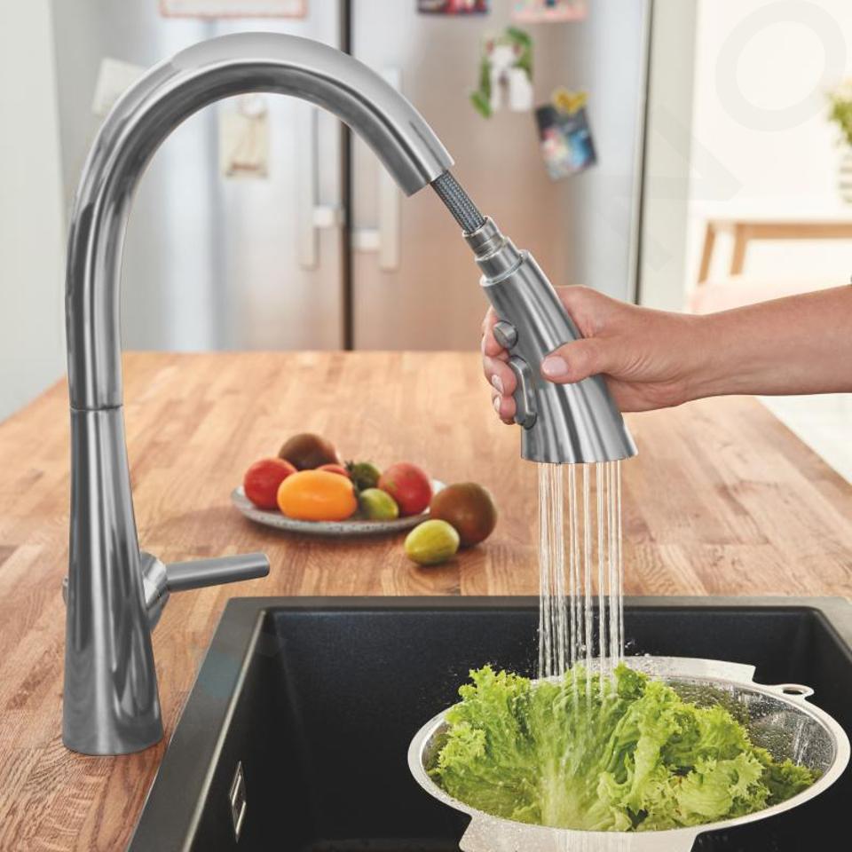 Robinet cuisine GROHE Mitigeur cuisine Zedra 3 jets Bec haut chrome douchette  extractible 32294002