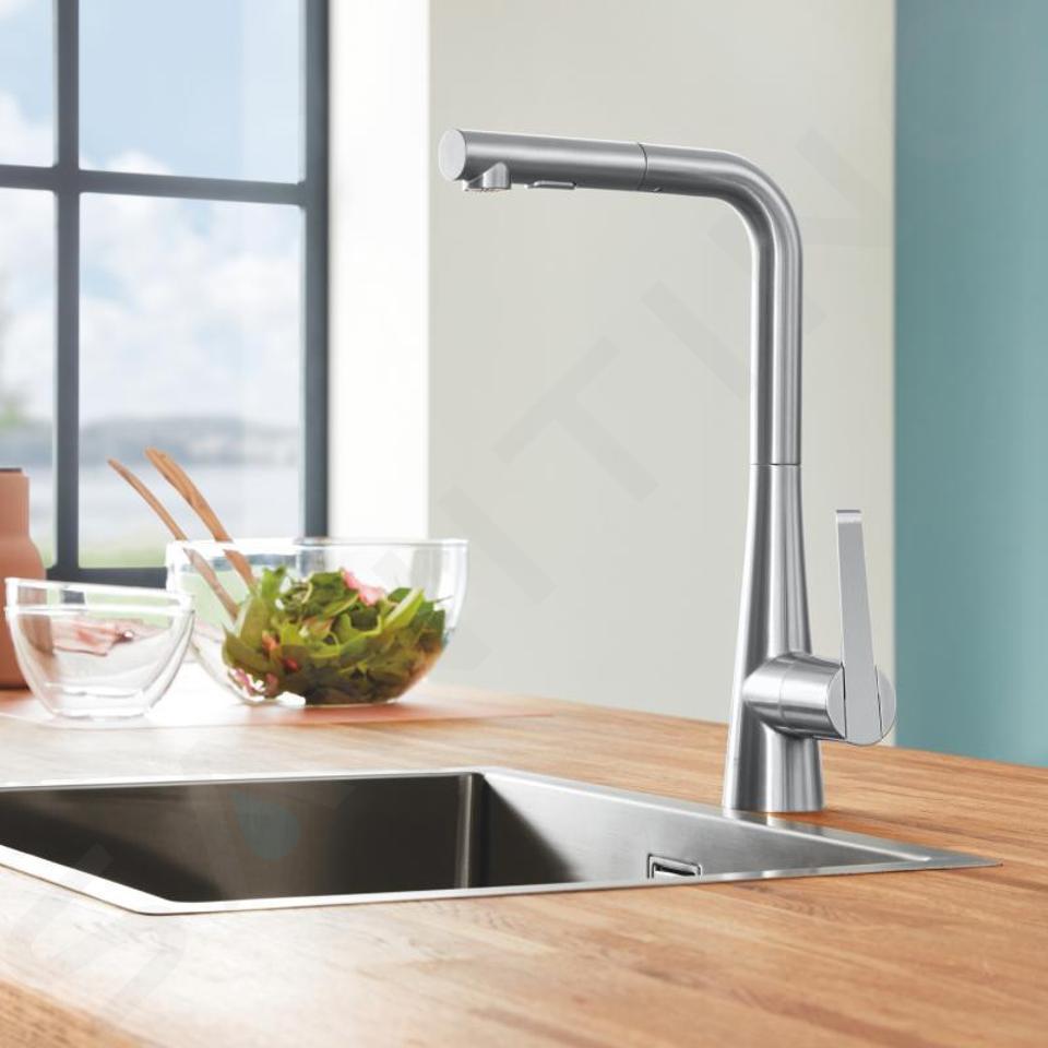 Grohe Zedra - Miscelatore da lavello con doccetta estraibile, supersteel  32553DC2