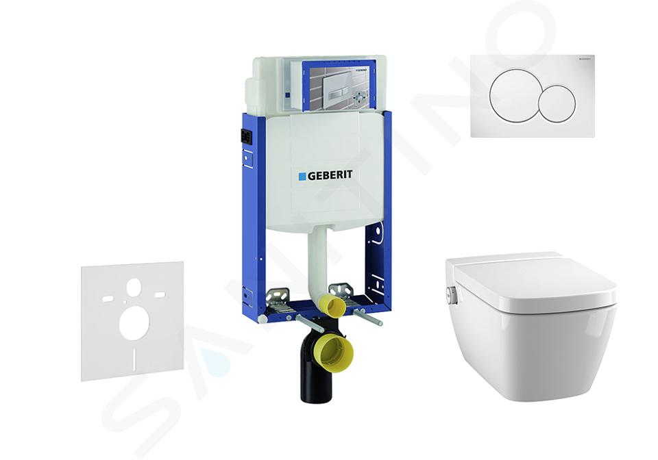 Geberit Kombifix - Installationselement für Wand-WC  mit Betätigungsplatte SIGMA01, Alpinweiß + Tece One  - WC und WC Sitz, randlos, SoftClose 110.302.00.5 NT1