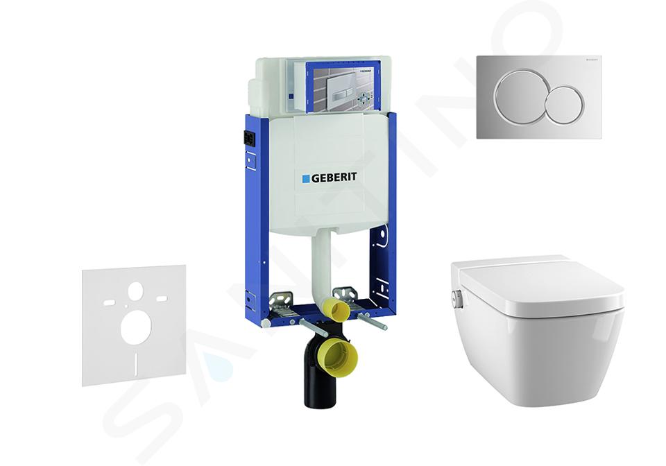 Geberit Kombifix - Inbouwreservoir voor hangend toilet met SIGMA01 bedieningsknop, glanzend chroom + Tece One - hangend douche-wc en wc-bril, Rimless, SoftClose 110.302.00.5 NT2