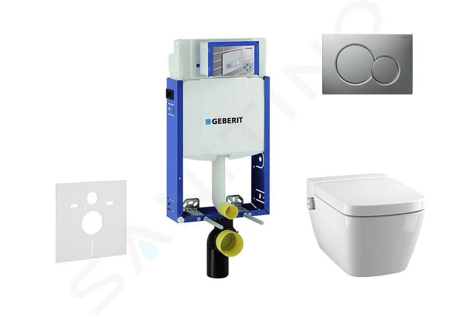 Geberit Combifix - Modulo di installazione per WC sospesi con placca di comando Sigma01, cromo opaco + WC con funzione bidet e copriwater Tece One, Rimless, SoftClose, 110.302.00.5 NT3