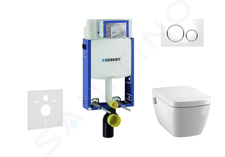 Geberit Kombifix - Modul na závesné WC s tlačidlom Sigma20, biela/lesklý chróm + Tece One - sprchovacia toaleta a doska, Rimless, SoftClose 110.302.00.5 NT4