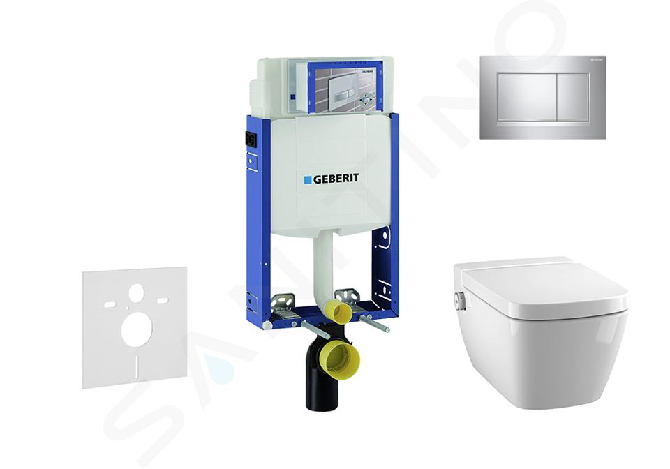 Geberit Kombifix - Modul pro závěsné WC s tlačítkem Sigma30, lesklý chrom/chrom mat + Tece One - sprchovací toaleta a sedátko, Rimless, SoftClose 110.302.00.5 NT6