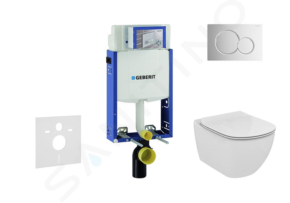 Geberit Kombifix - Moduł do WC wiszącego z przyciskiem Sigma01, błyszczący chrom + Ideal Standard Tesi - WC i deska, Aquablade, SoftClose 110.302.00.5 NU2