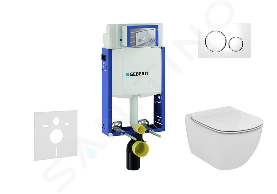 Geberit Kombifix - Inbouwreservoir voor hangend toilet met SIGMA20 bedieningsknop, wit/glanzend chroom + Ideal Standard Tesi - hangend toilet en wc-bril, Aquablade, SoftClose 110.302.00.5 NU4