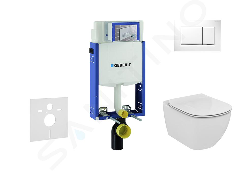 Geberit Kombifix - Set předstěnové instalace, klozetu a sedátka Ideal Standard Tesi, tlačítka Sigma30, Aquablade, SoftClose, bílá/lesklý chrom 110.302.00.5 NU5