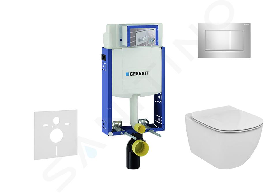 Geberit Kombifix - Moduł do WC wiszącego z przyciskiem Sigma30, chrom połysk/chrom mat + Ideal Standard Tesi - WC i deska, Aquablade, SoftClose 110.302.00.5 NU6