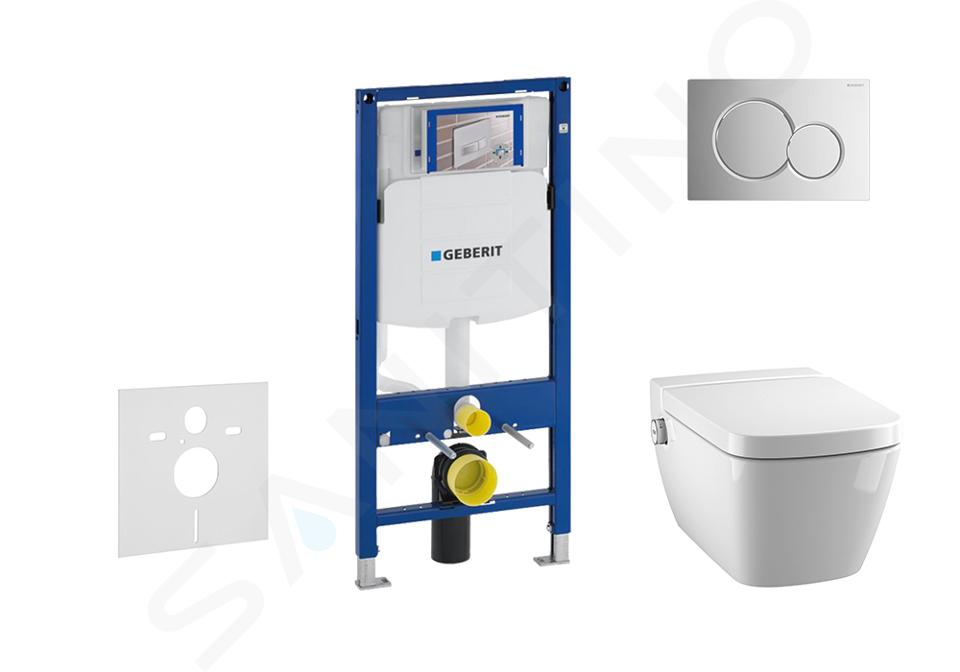 Geberit Duofix - Moduł do wiszącej toalety z przyciskiem Sigma01, chrom błyszczący + Tece One - toaleta z funkcją mycia i deską sedesową, bezkołnierzowa, SoftClose 111.300.00.5 NT2