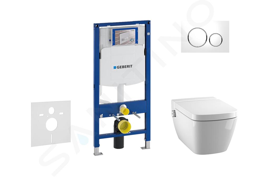 Geberit Duofix - Installationselement für Wand-WC  mit Betätigungsplatte SIGMA20, Weiß/Chrom glänzend + Tece One  - Dusch WC und WC Sitz, randlos, SoftClose 111.300.00.5 NT4