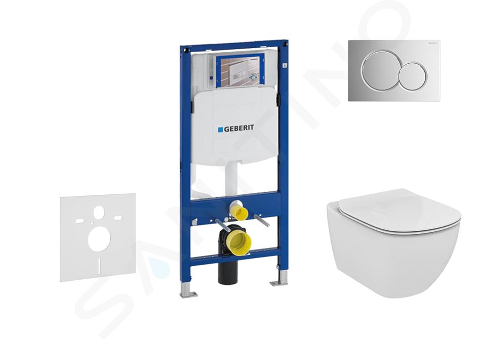 Geberit Duofix - Bâti-support pour WC suspendu avec plaque de déclenchement Sigma01, chrome poli + Ideal Standard Tesi - cuvette et abattant, Aquablade, SoftClose 111.300.00.5 NU2