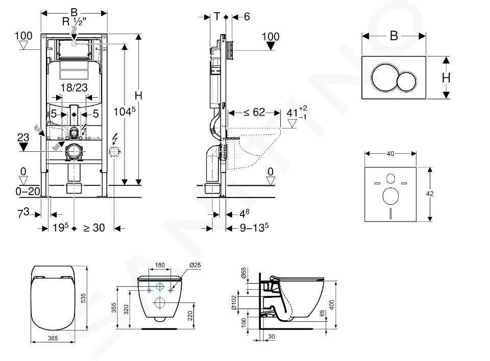 Ideal Standard Tesi Pack WC suspendu à fond creux, avec abattant, bâti-support  Geberit et plaque de déclenchement Sigma20 noir, plaque de déclenchement  noir mat/chrome - T3546V3+115882141+111815001+111300005