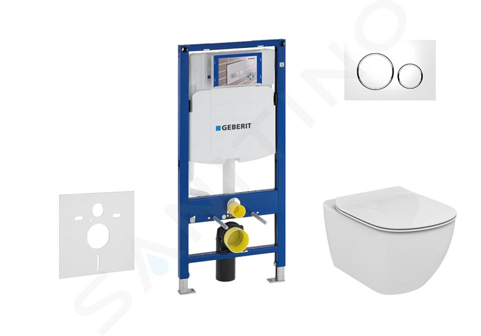 Geberit Duofix - Installationselement für Wand-WC  mit Betätigungsplatte SIGMA20, Weiß/Chrom glänzend +  Ideal Standard Tesi - WC und WC Sitz, Aquablade, SoftClose 111.300.00.5 NU4