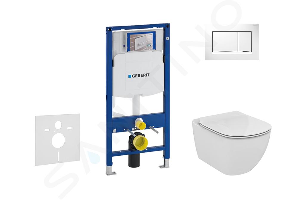 Geberit Duofix - Modul pentru WC suspendat cu clapetă Sigma30, alb/crom lucios + Ideal Standard Tesi - WC și capac, Aquablade, SoftClose 111.300.00.5 NU5