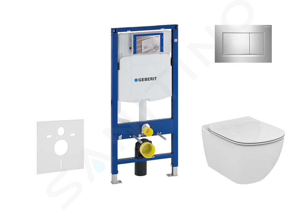 Geberit Duofix - Moduł do wiszącej toalety z przyciskiem Sigma30, chrom błyszczący/chrom matowy + Ideal Standard Tesi - toaleta i deska sedesowa, Aquablade, SoftClose 111.300.00.5 NU6