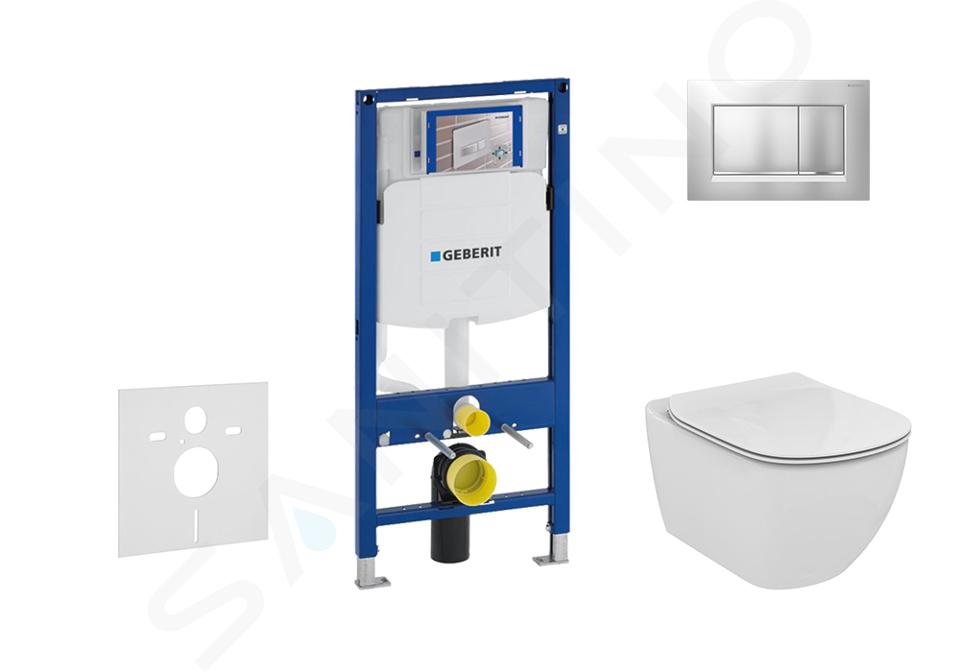 Geberit Duofix - Modul pro závěsné WC s tlačítkem Sigma30, matný chrom/chrom + Ideal Standard Tesi - WC a sedátko, Aquablade, SoftClose 111.300.00.5 NU7