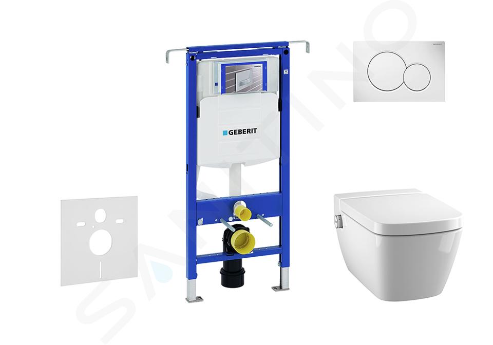 Geberit Duofix - Bâti-support pour WC suspendu avec plaque de déclenchement Sigma01, blanc alpin+ Tece One - toilette japonaise et abattant, Rimless, SoftClose 111.355.00.5 NT1