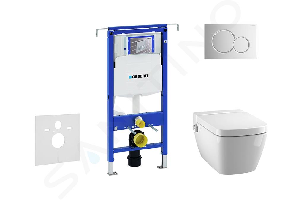 Geberit Duofix - Modulo di installazione per WC sospesi con placca di comando Sigma01, cromo lucido + WC-bidet e copriwater Tece One, Rimless, SoftClose 111.355.00.5 NT2