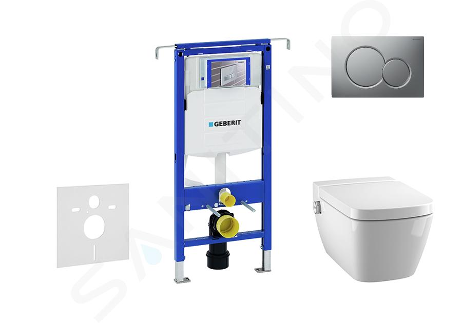 Geberit Duofix - Moduł do wiszącej toalety z przyciskiem Sigma30, chrom matowy + Tece One - toaleta z funkcją mycia i deską sedesową, bezkołnierzowa, SoftClose 111.355.00.5 NT3