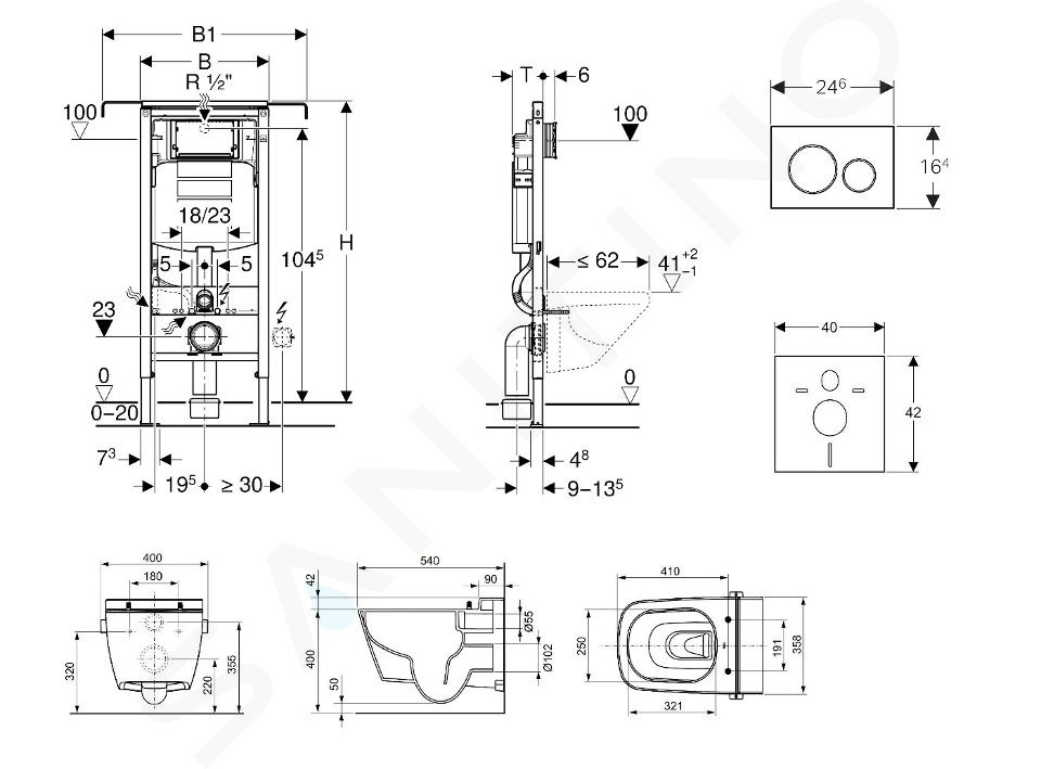 Bijdrage aangenaam Twee graden Geberit Duofix - Inbouwreservoir voor hangend toilet met SIGMA20  bedieningsknop, wit/glanzend chroom + Tece One - hangend douche-wc en wc-bril,  Rimless, SoftClose 111.355.00.5 NT4 | Sanitino.nl