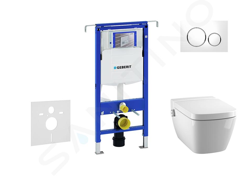 Geberit Duofix - Installationselement für Wand-WC  mit Betätigungsplatte SIGMA20, Weiß/Chrom glänzend + Tece One  - Dusch WC und WC Sitz, randlos, SoftClose 111.355.00.5 NT4