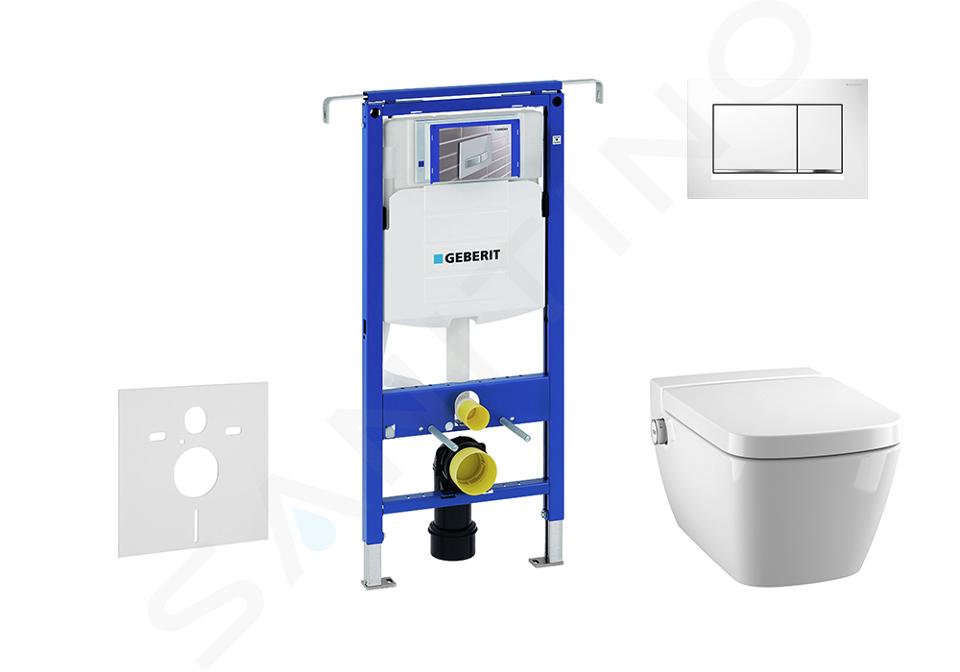 Geberit Duofix - Moduł do wiszącej toalety z przyciskiem Sigma30, biały/chrom błyszczący + Tece One - toaleta z funkcją mycia i deską sedesową, bezkołnierzowa, SoftClose 111.355.00.5 NT5