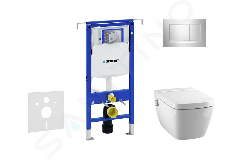 Geberit Duofix - Installationselement für Wand-WC  mit Betätigungsplatte SIGMA30, Chrom glänzend/Chrom + Tece One  - Dusch WC und WC Sitz, randlos, SoftClose 111.355.00.5 NT6