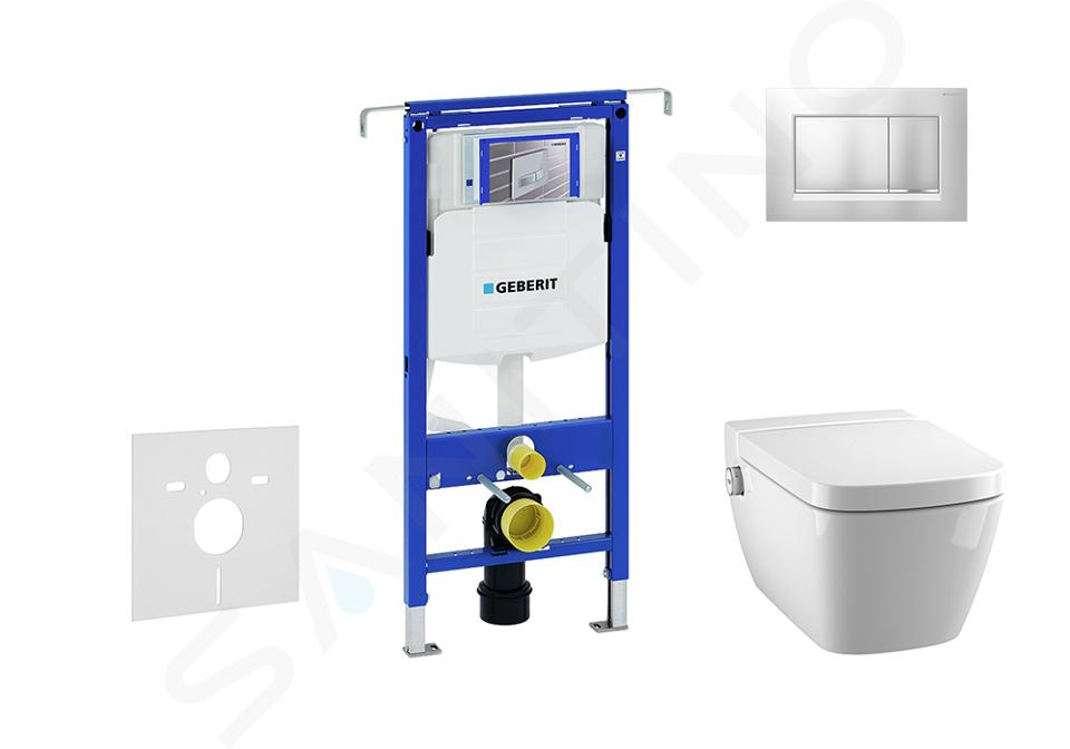 Geberit Duofix - Modul pro závěsné WC s tlačítkem Sigma30, matný chrom/chrom + Tece One - sprchovací toaleta a sedátko, Rimless, SoftClose 111.355.00.5 NT7