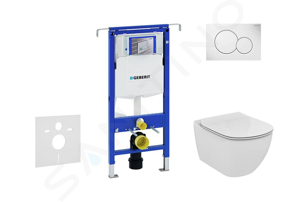 Geberit Duofix - Installationselement für Wand-WC  mit Betätigungsplatte SIGMA01, Alpinweiß + Ideal Standard Tesi  -  WC und WC Sitz, Aquablade, SoftClose 111.355.00.5 NU1