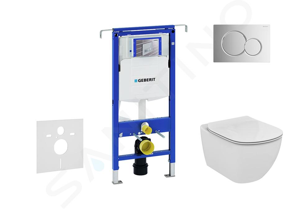 Geberit Duofix - Modulo di installazione per WC sospesi con placca di comando Sigma01, cromo lucido + WC e copriwater, Aquablade, SoftClose, Ideal Standard Tesi 111.355.00.5 NU2