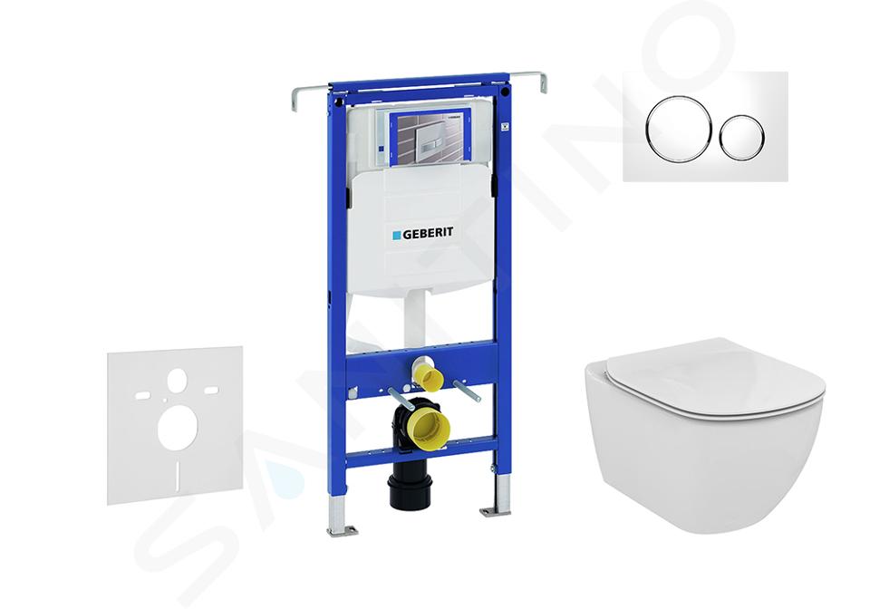 Geberit Duofix - Set předstěnové instalace, klozetu a sedátka Ideal Standard Tesi, tlačítka Sigma20, Aquablade, SoftClose, bílá/lesklý chrom 111.355.00.5 NU4