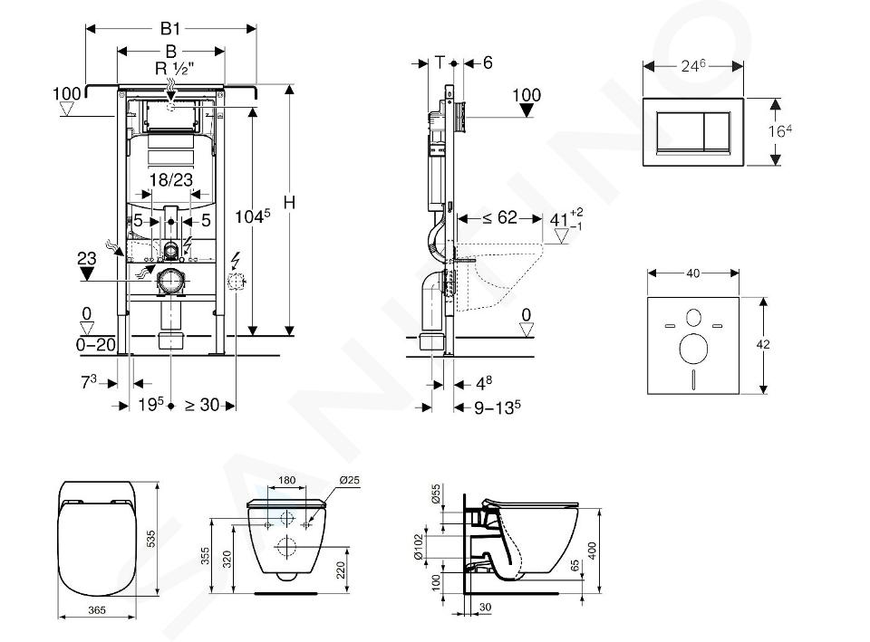 Geberit Duofix - Bâti-support pour WC suspendu avec plaque de déclenchement  Sigma30, chrome poli/chrome mat + Tece One - toilette japonaise et  abattant, Rimless, SoftClose 111.300.00.5 NT6