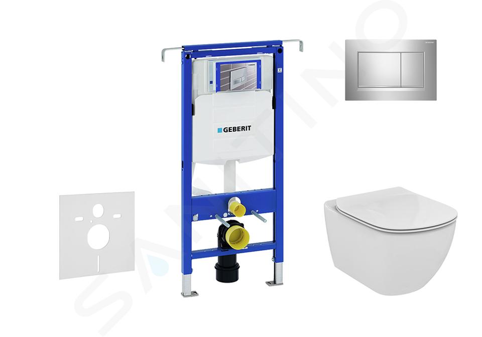 Geberit Duofix - Modulo di installazione per WC sospesi con placca di comando Sigma30, cromo lucido/cromo opaco + WC e copriwater, Aquablade, SoftClose, Ideal Standard Tesi 111.355.00.5 NU6