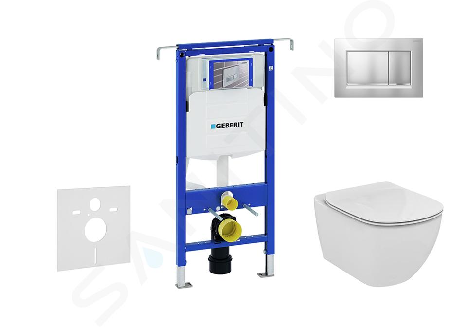 Geberit Duofix - Set pentru instalare încastrată, toaletă și capac Ideal Standard Tesi, clapetă Sigma30, Aquablade, SoftClose, crom mat/crom 111.355.00.5 NU7